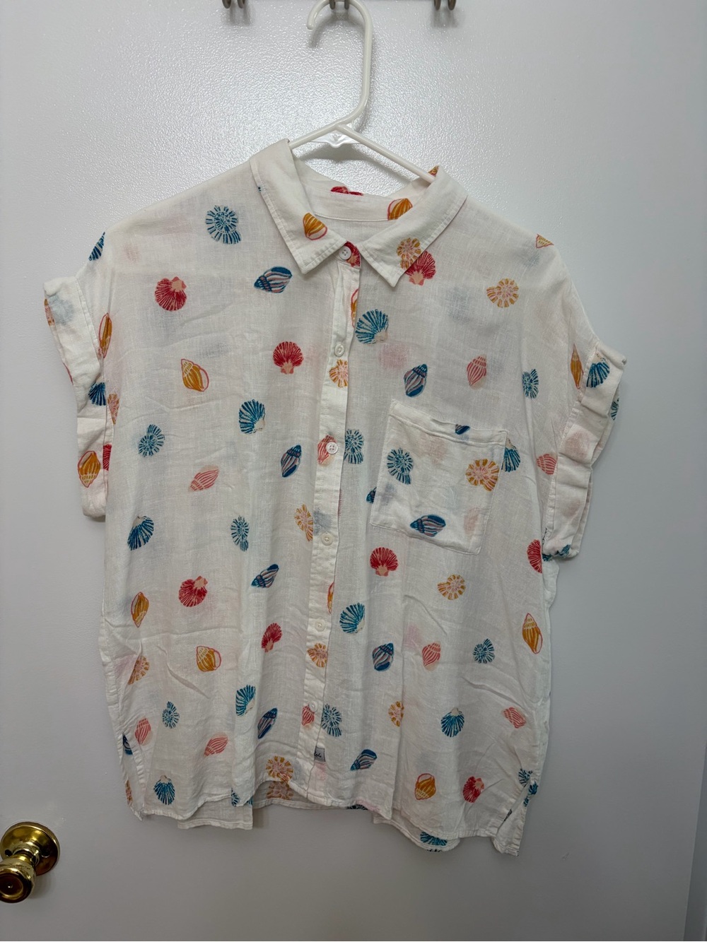 Rails White Shell-Print Button Shirt with Multicolor Shells